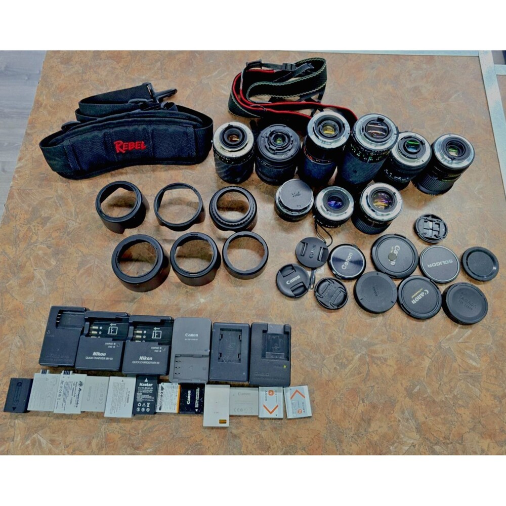 Mixed Lot Of Camera Lenses, Hoods And Lens Caps And More!